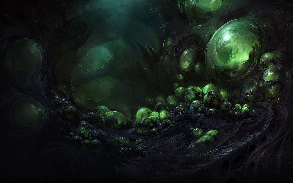 green and black monster egg digital wallpaper, Zerg, StarCraft II : Heart Of The Swarm, hive, eggs HD wallpaper