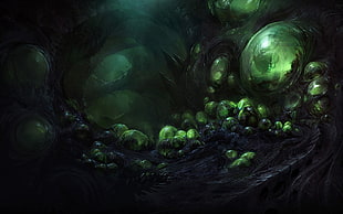 green and black monster egg digital wallpaper, Zerg, StarCraft II : Heart Of The Swarm, hive, eggs