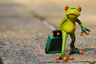 green and orange frog figurine
