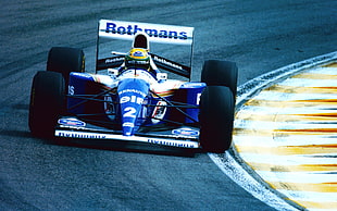 blue and black formula 1 vehicle, car, Ayrton Senna, Formula 1, race cars HD wallpaper