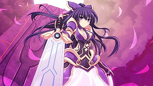purple haired female anime character digital wallpaper HD wallpaper