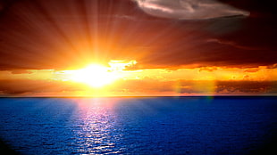 blue sea picture under sun set HD wallpaper