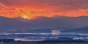 sunrise viewed on mountain landscape photo HD wallpaper