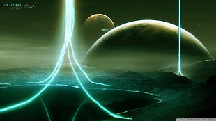 mountain and moon digital wallpaper, Vitaly S Alexius, space art, planet