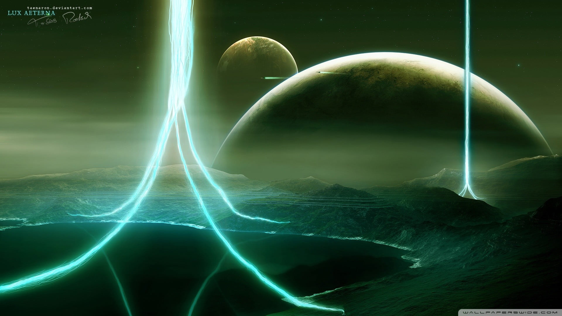 mountain and moon digital wallpaper, Vitaly S Alexius, space art, planet