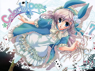 blue and white dressed girl anime character wallpaper