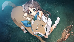 animated poster of girl beside dog HD wallpaper