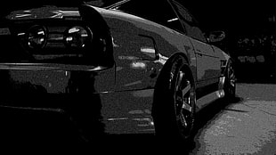 black coupe, monochrome, black, car, Nissan 180SX HD wallpaper