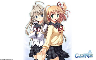 two anime girl in school uniforms digital wallpaper