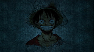 One Piece Monkey D Luffy illustration, Monkey D. Luffy, One Piece, blue background, smiling