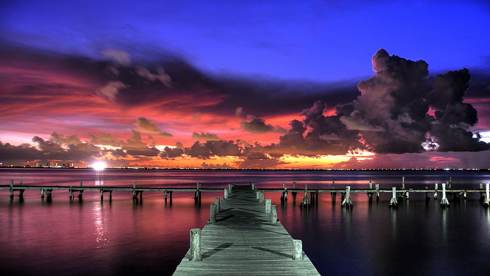 dock during golden hour photo HD wallpaper