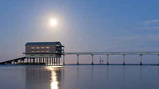 white bridge, pier, sea HD wallpaper
