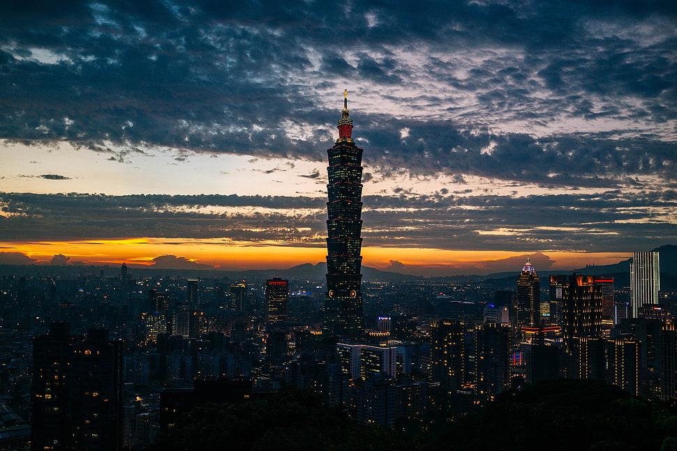 black high-rise buildings, city, clouds, skyscraper HD wallpaper