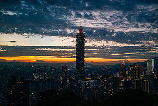 black high-rise buildings, city, clouds, skyscraper