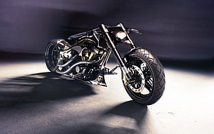 black and silver Chopper motorcycle