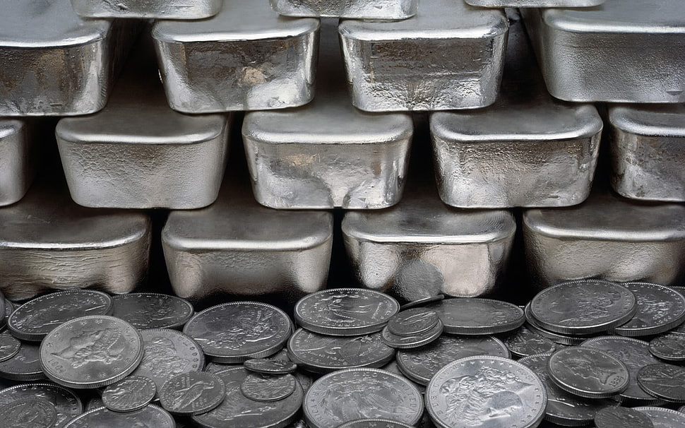 round silver-colored coin lot, silver, coins HD wallpaper