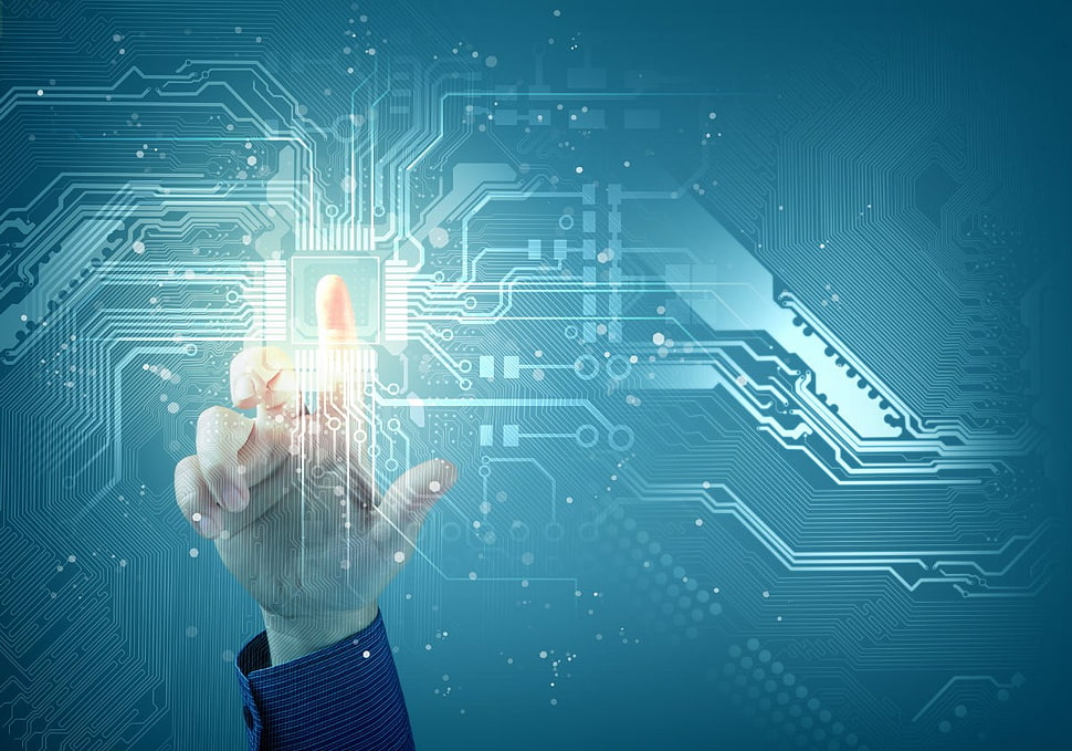 human hand touching circuit board HD wallpaper