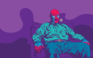 illustration of man sitting on armchair HD wallpaper