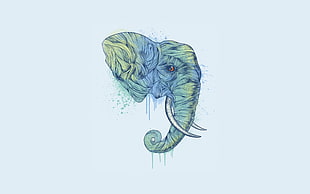painting of blue and green elephant head HD wallpaper