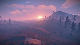 landscape painting of nature, Rust (game), Steam (software), sun rays, airdrop