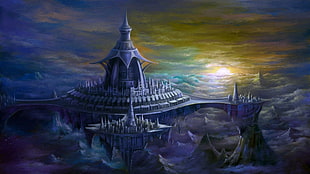 white castle painting, fantasy art, fantasy city