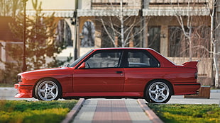 red 5-door hatchback, BMW, car