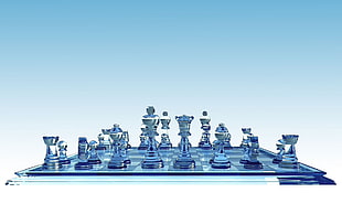 glass chess pieces on board HD wallpaper