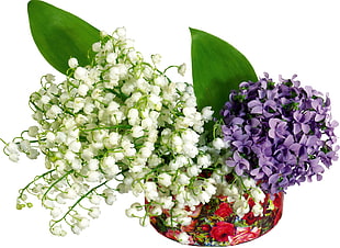 purple and white floral arrangement