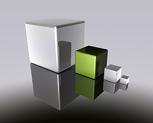 four gray and green assorted size 3D boxes digital wallpaper