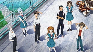 Orange anime characters digital wallpaper, Neon Genesis Evangelion, Ikari Shinji, Asuka Langley Soryu, Ayanami Rei