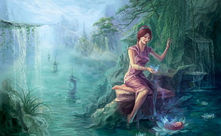 fairy near body of water digital wallpaper