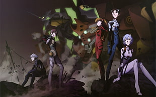 Neon Genesis Evangelion illustration, Neon Genesis Evangelion, EVA Unit 00, EVA Unit 01, EVA Unit 02 HD wallpaper