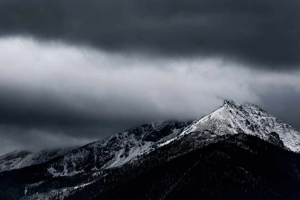 greyscale mountain peak picture HD wallpaper