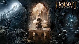 brown wooden framed glass-top table, The Hobbit: An Unexpected Journey, movies, Gandalf, Galadriel