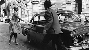 men's suit jacket, Jean Seberg, Jean-Paul Belmondo, film stills, Jean-Luc Godard