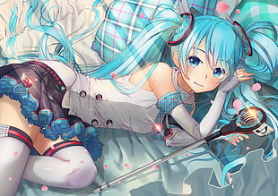 Hatsune Miku illustration, Hatsune Miku, aqua hair, twintails, Vocaloid HD wallpaper