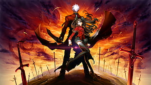 male and female cartoon characters, Fate Series, Archer (Fate/Stay Night), Tohsaka Rin, Fate/Stay Night