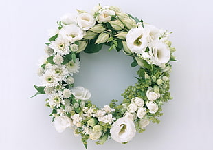 white flower wreath wall decor