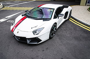 white Lamborghini Aventador on street