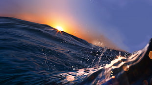 ocean wave covering sun, waves, Sun