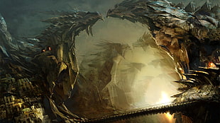 gray dragons figures illustration HD wallpaper