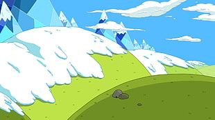 mountain cover by snow under blue sky illustration