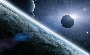 Earth and Planets illustration HD wallpaper