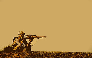 man sitting on grass field while holding hunting rifle wallpaper, soldier, shooting, rifles, snipers HD wallpaper