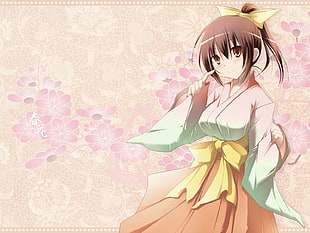 female anime character with brown hair and wearing yukatta HD wallpaper