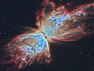 black background with Galaxy illustration, space, supernova, Butterfly Nebula
