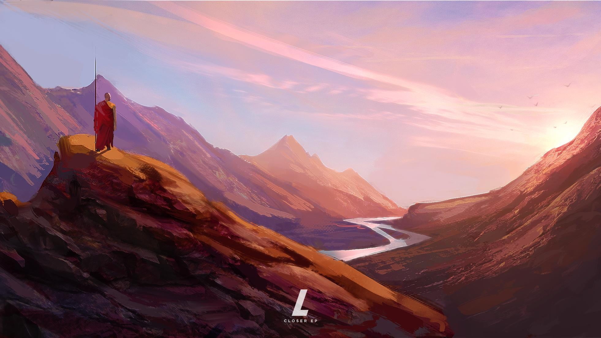 man standing on cliff digital wallpaper, Monstercat, Closer EP, Laszlo