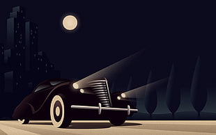 classic black car during nighttime illustration