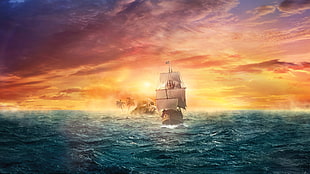 sailing ship during golden hour