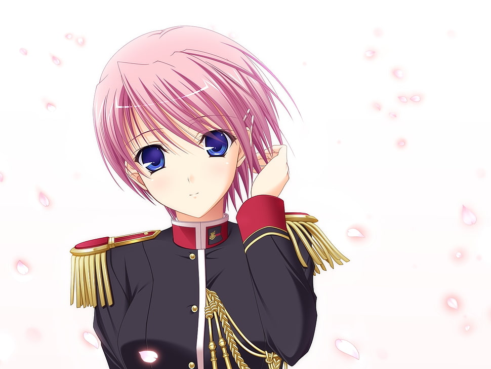 girl with pink hair wearing black military to anime HD wallpaper